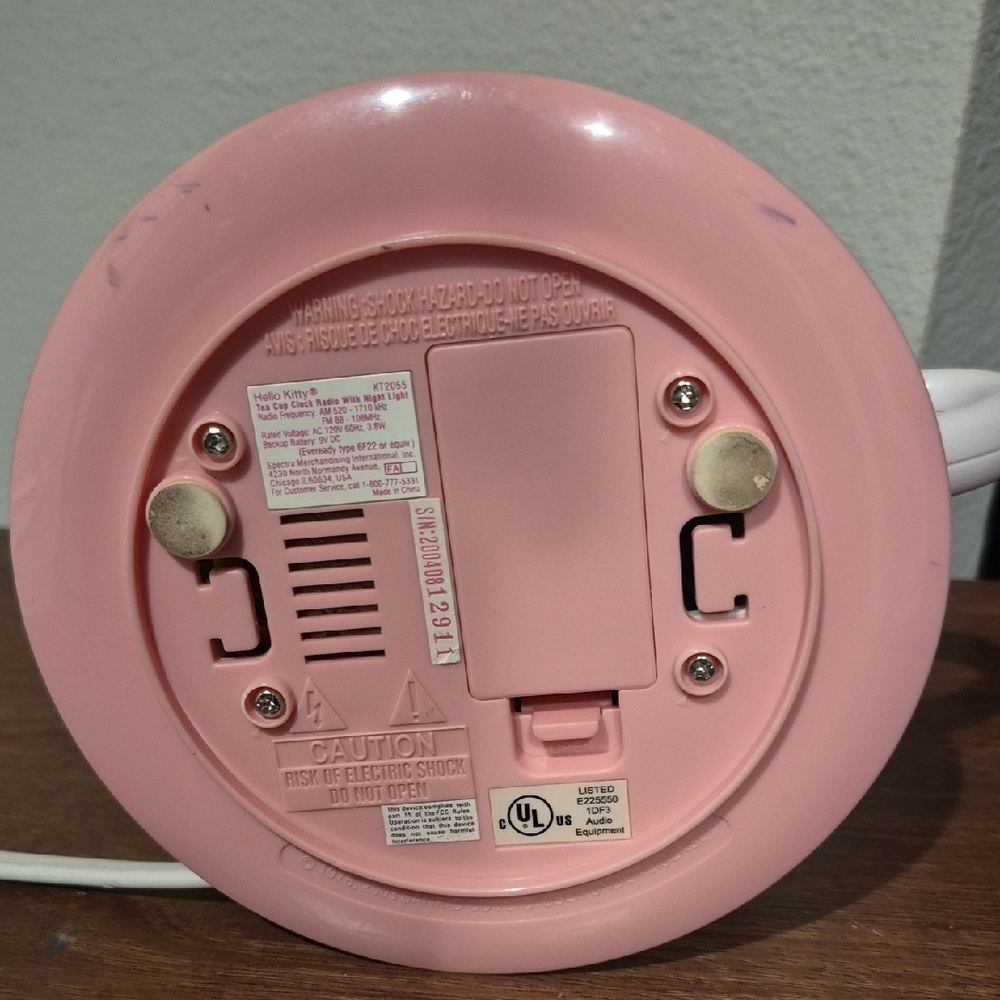 Hello Kitty Pink and White Teacup Clock with Yellow Accent With Night Light - Picture 3 of 4